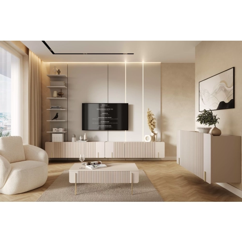 Szafka RTV Malmi 150 cm wisząca - kaszmir / złoty